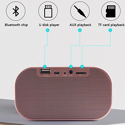 Fashionwu Mini Bluetooth Speaker Wireless Stereo Portable LCD FM Radio Alarm Clock Outdoor Speaker Rose Gold