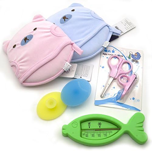 Toddler Safety Nail Scissors,Bath Tub Thermometer Fish,Baby Bath Sponge,Soft Silicone Massage baby Brush Bath Shampoo Scalp Cleansing Pad Kit