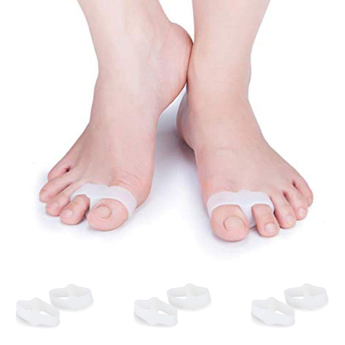 PEDIMEND™ Silicone Gel Double Loop Hallux Valgus Corrector (3PAIR - 6PCS) | Toe Straightener & Spacer | Provide Pain Relief from Bunions & Overlapping Toes | Unisex | Foot Care