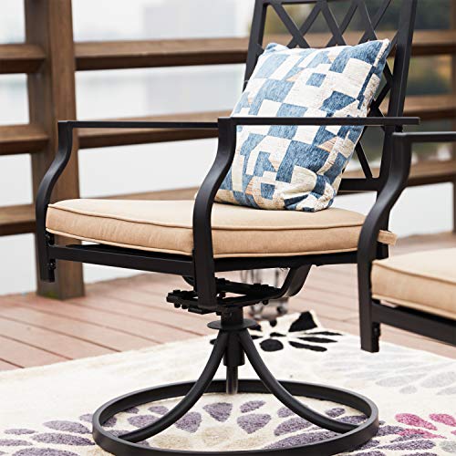 Top Space Outdoor Swivel Chairs Patio Rocker Lounge Chair Metal Bistro Set Club Arm Chair Dining Furniture for Garden Backyard (Set of 2, Beige)