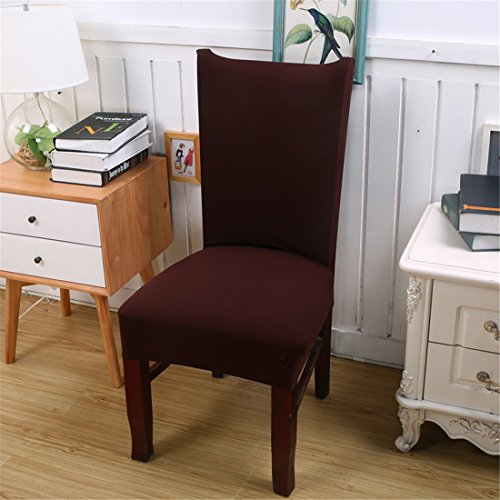 Deisy Dee Stretch Solid Color Chair Covers Removable Washable for Hotel Dining Room Ceremony Chair Slipcovers Pack of 6 C093 (brown)