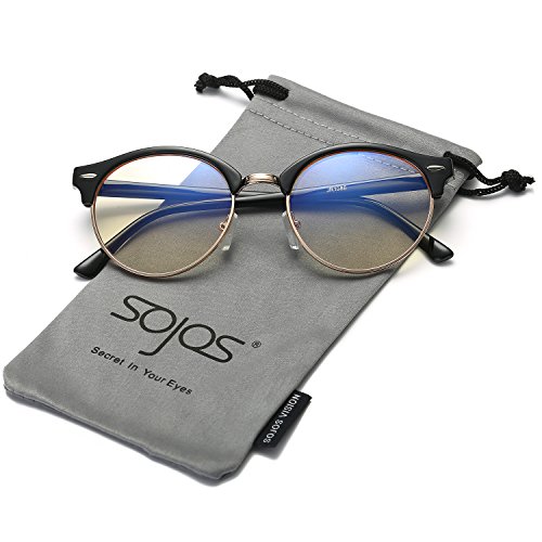 SojoS Classic Clubround Shades Semi-Rimless Unisex Sunglasses with Metal Rivets SJ2031 With Black Frame/Clear Lens