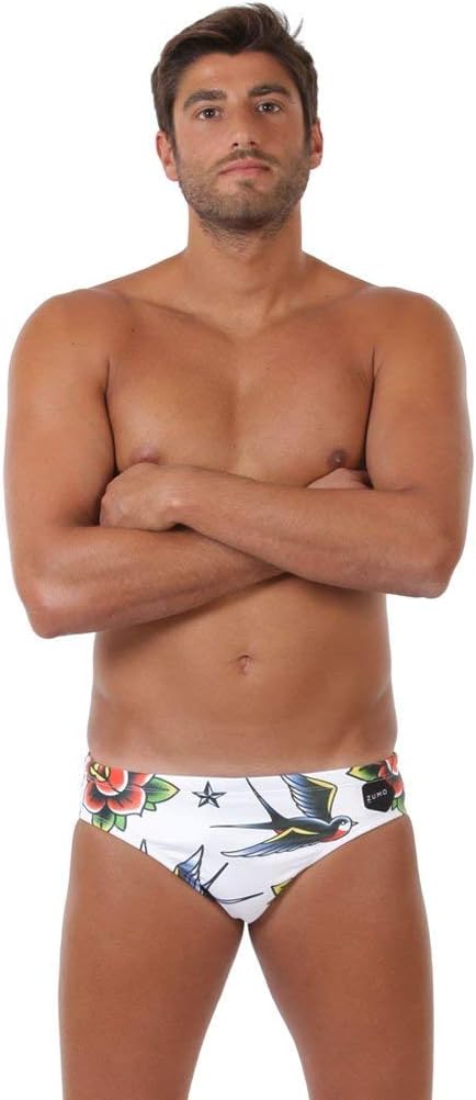 ZUMO Swallow Tattoo Men’s Athletic Swimwear, Men’s Active Swimwear Swim Briefs, Men’s Water Polo Swimsuit