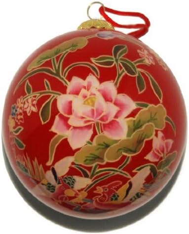 Hand Painted Glass Ornament, Red with Bouquet CO-111