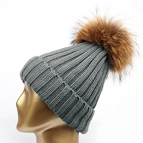 Girls Winter Hats, Winter Snow Ski Hip Hop Caps Wool Knitted Hat for Girls Hats Dark gray 46-51cm