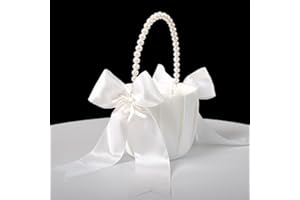 ATAILOVE Flower Girl Basket and Pearl Handle for Weddings - Cute Cherish Fairy Flower Baskets (Ivory)
