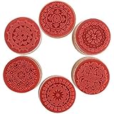 DECORA 6 Pieces Floral Pattern Round Wooden Rubber Stamp for Scrapbooking