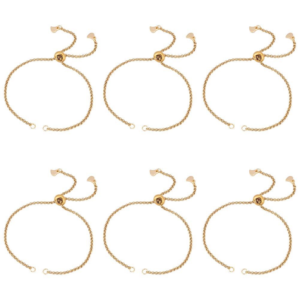 UNICRAFTALE 8Pcs 25cm Stainless Steel Slider Bracelets Adjustable Slider Bracelet with Heart End Charms Golden Bracelet Box Chains for Jewelry Making Bracelets for Women
