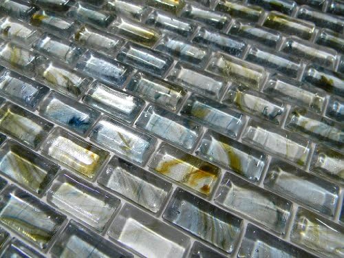 Mirabelle Collection Glass Tile Blue-Grey- Brown Brick Pattern
