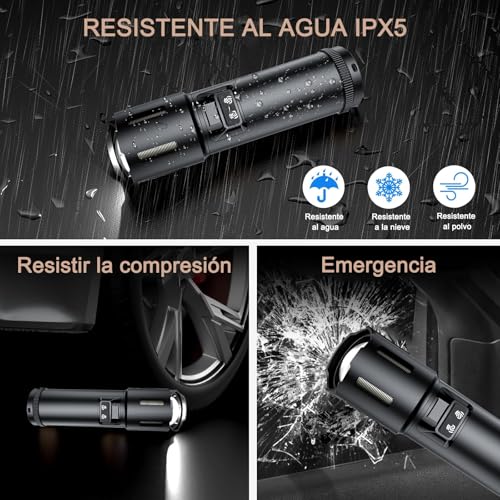 ALKDHDU Linterna Led Recargable 10000 Lumenes,Lampara de Mano Potente Tactico Militar USB,IPX5 Impermeable 4 Modos, Tecnología de Cola Innovadora para Emergencias,Camping,Exteriores y Aventuras