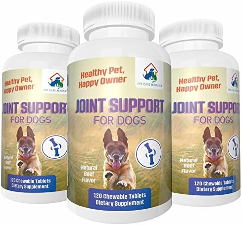 Best Hip and Joint Support for Dogs Dietary Supplement with Glucosamine, Chondroitin, MSM Vitamin C - 120 Beef flavored Chewable Tablets Improves Comfort, Reduces Joint Pain Made In USA