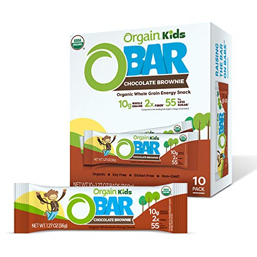 Orgain Organic Kids Energy Bar, Chocolate Brownie - Great for Snacks, Vegan, 7g Dietary Fiber, Dairy Free, Gluten Free, Lactose Free, Soy Free, Kosher, Non-GMO, 1.27 Ounce, 10 Count
