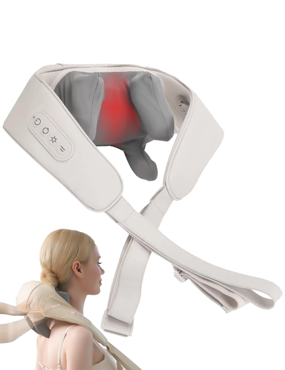 Photo 1 of bwoopop Neck Massager, Shiatsu Electric Back Shoulder Massage with Heat - Kneading Massag Pillow for Back, Shoulder, Leg, Muscle Pain Relief, Get Well Soon Presents (White)