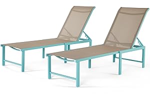 RICNOD Outdoor Pool Lounge Chairs Set of 2, 2 pcs Patio Aluminum Chaise Lounge, Five-Position Recliner Loungers for Poolside Yard Balcony Deck Beach (Blue)