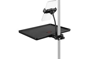 Mr.Power Microphone Stand Plastic Tray with Phone Holder, Mic Stand Clamp-On Rack Tray Holder for Most Mic Stands, for Stage, Live Streaming, Concert Performance, Karaoke (10.6" x 8") (Large)