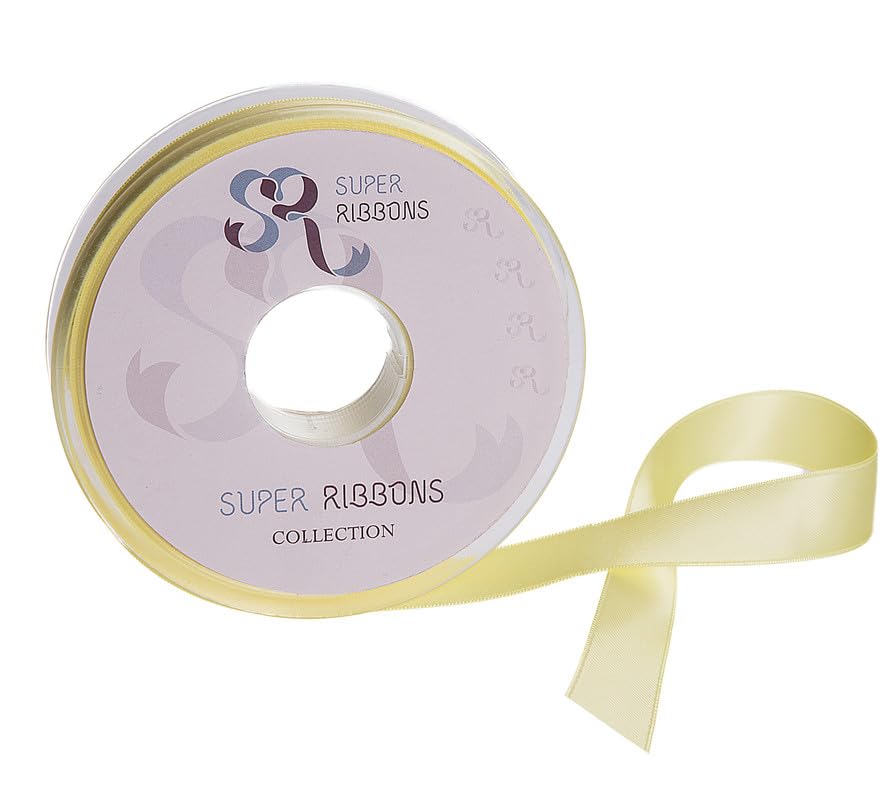 SR SUPER RIBBONS®™- Full Reel 25mm Double Faced Satin Ribbon, 20 Metres on Reel - Yellow