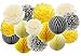 Furuix 15pcs Yellow Grey Elephant Baby Shower Decorations Tissue Paper Pom Pom Tissue Paper Gray and Yellow Nursery Decor/ Bridal Shower Birthday Decorations /You are My Sunshine Party Decor