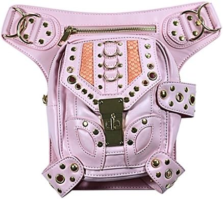 Safodo P007 Steam Punk Belt Bag Waist Leg Hip Holster Purse Pouch Messenger Bag PU Leather Pink