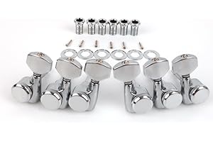 Demusea MAG-602 Guitar Machine Head 3L+3R 1:18 Ratio square shape Locking tuning tuner locked tuning key tuning pegs for electric or acoustic guitars (Chrome, 3L+3R)