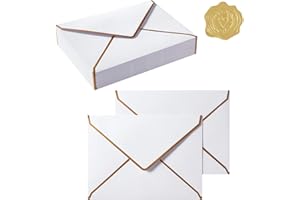 Topeen 50 Pieces A7 Envelopes with Gold Border, 5.24 x 7.21 Inches Envelopes with Gold Stickers for Greeting Cards and Invitation (White, A7-5x7)