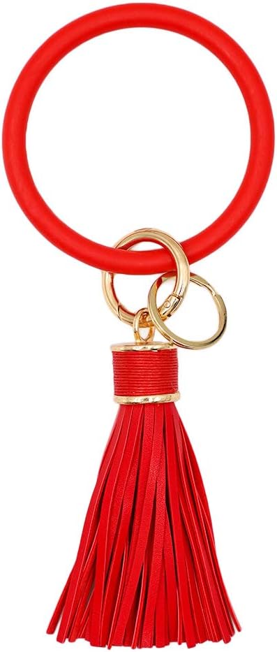 Upgrade Round Key Ring Bracelet Leather Wristlet Keychain, Large Circle Bangle Keyring Tassel Holder for Women Girls