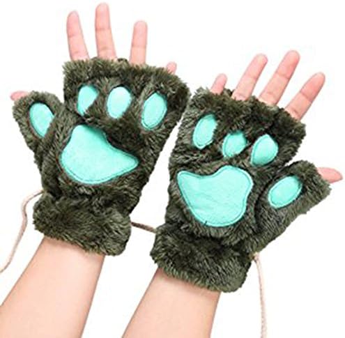 Tollbuy Women Cute Cat Claw Paw Plush Short Fingerless Gloves