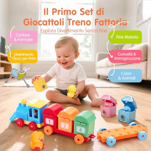 hahaland Giochi Montessori 1 Anno, Animali Giocattolo per Bambini con Conteggio, Abbinamento e Ordinamento, Set di Treno Giocattolo Fattoria Animali Bambini, Educativi Regalo Giochi Bambini 1 2 3 Anno