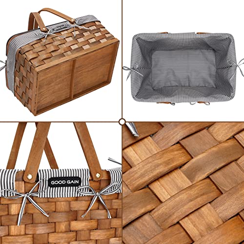 Woodchip Picnic Basket for 2 with Portable Wine Table, Woven Basket
