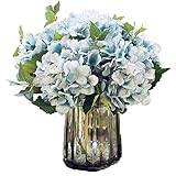 Anlise Artificial Hydrangea Flowers Fake California Hydrangea Silk Bouquet Flower for Home Wedding Decor, Pack of 4 (Blue)