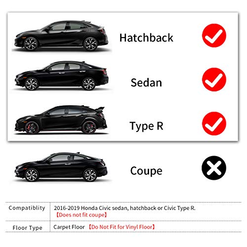 Yitamotor Floor Mats Compatible With Honda Civic Custom Fit Floor Liners For 16 21 Honda Civic Sedan Hatchback Or Type R 1st 2nd Row All Weather Protection Black Pricepulse