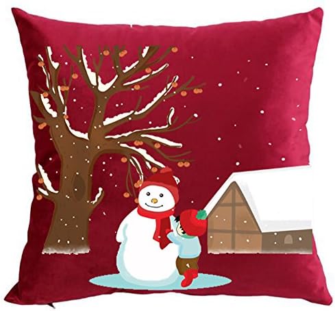 Merry Christmas snowman large tree Chalet Cotton Linen Throw Pillow Case Cushion Cover Home Sofa Decorative 18 X 18 Inch (Christmas 3)