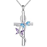 Flower Cross Necklace 925 Sterling Silver Carnation/Rose/Lily/Daisy Cross Necklace Birth Flower Jewelry for Women
