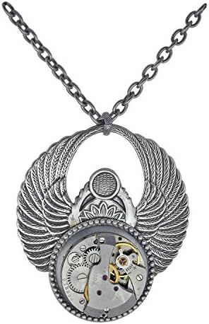 Handcrafted Silvertone Large Round Scarab Steampunk Clockwork Vintage Victorian Style Pendant Necklace