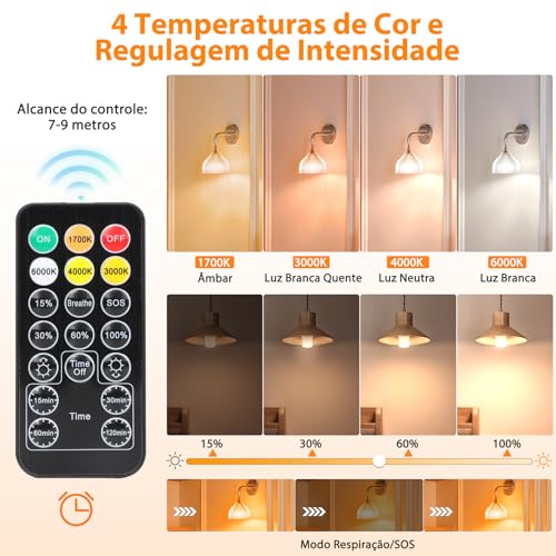 Tobeape Lâmpadas Recarregáveis E27 com Controle Remoto, Magnéticas, Dimerizáveis, 5 Modos de Luz, Sem Fio, Portáteis para Emergência, Queda de Energia, Arandelas e Luminárias – Kit 2 Unidades