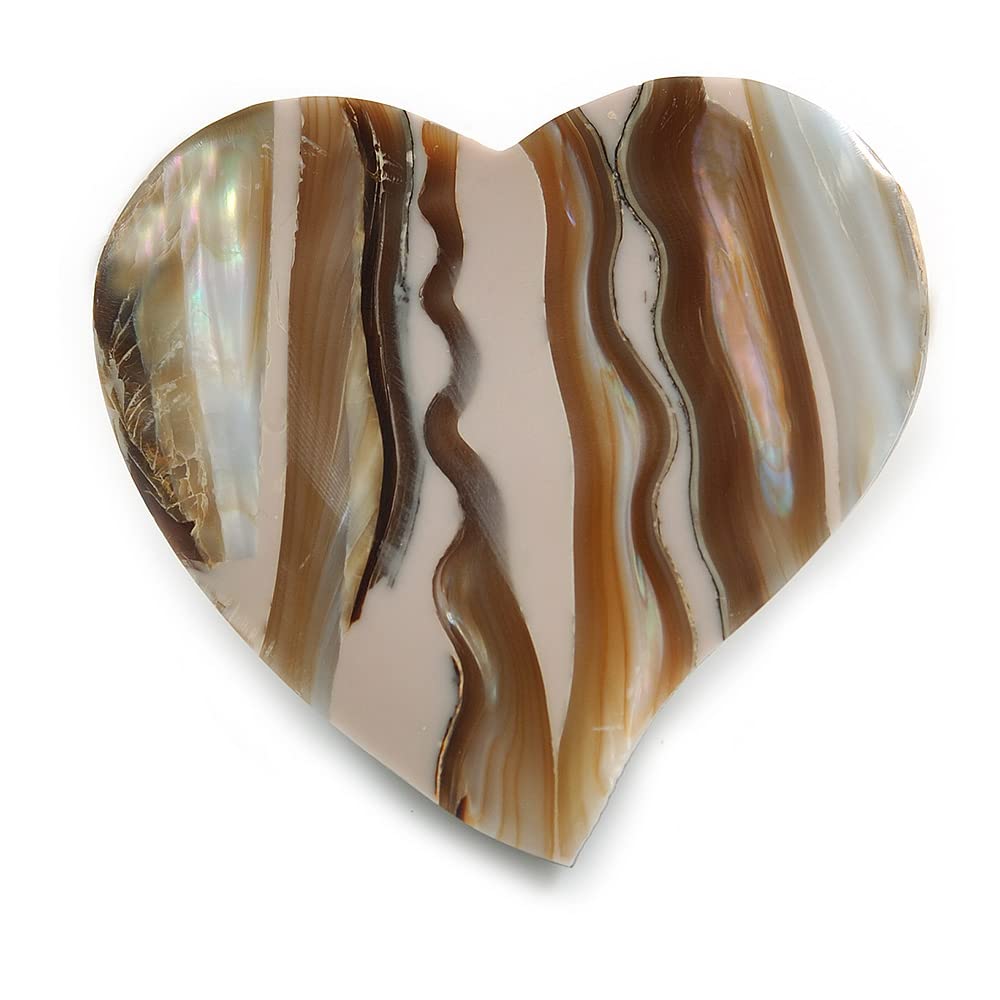 40mm L/Heart Shape Sea Shell Brooch/Cream/Natural Shades/Handmade/Slight Variation In Colour/Natural Irregularities