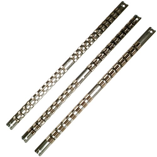3x Attachment Bar / Coupler Strip / Socket Holder / Attachment Strip / Organiser with 60 Movable Clips for 1/2 Inch 3/8 Inch 1/2 Inch Square Socket Inserts 420 mm