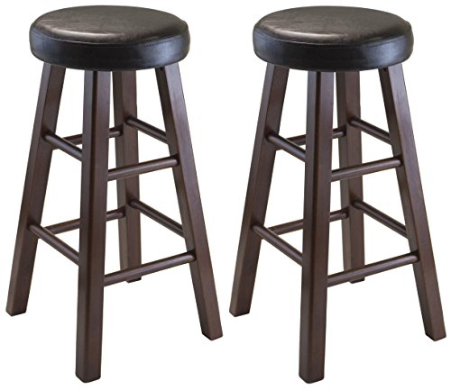 Winsome Wood Marta Assembled Round Counter Stool with PU Leather Cushion Seat, Square Legs, 25.4-Inch, Set of 2