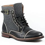 Polar Fox MPX-808566 Black Gray Houndstooth Men's Lace Up Stitch Detail and Buckle Strap Dress Fashion Ankle Boots