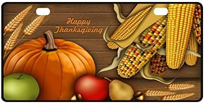 Thanksgiving Corn Pumpkin Apple Wheat Harvest Strong And Durable Aluminum Car Metal License Plate Frame for Women/Men Two Holes Tag 11.8" X 6.1"