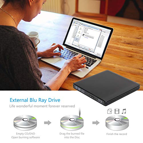 External 4K 3D Blu Ray DVD Drive Burner, Portable Ultra Slim USB 3.0 Blu Ray BD CD DVD Burner Player Writer Reader Disk for Mac OS, Windows 7/8.1/10 /Linxus, Laptop, PC