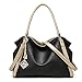 Soft Leather Purse Large Handbag Women Tote Hobo Handbags Shoulder Bag Top handle Satchel (Black Golden)