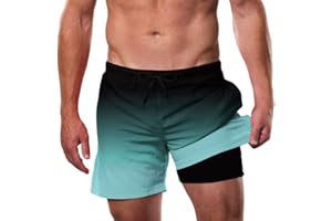Cozople Mens Swim Trunks with Compression Liner 5.5" Inseam Quick Dry Bathing Suit Lightweight Swimming Shorts