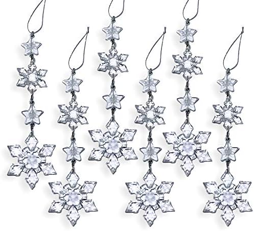 Banberry Designs Snowflake Christmas Ornaments - Set Of 6 Clear Acrylic Snowflake Strands - Snowflake Drop Ornaments