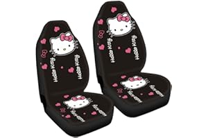 BKDRL Kitty Cat Seat Covers for Car, 2PCS Cute Car Seat Cover Kawaii Car Front Seat Protectors Car Interior Seat Accessories Universal Fit Most Truck Sedan Vehicle (Black) (KTYT)