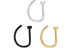 HOCEGCUY D Shaped Fake Nose Ring Hoops Set, Silver Faux Nose Rings Nose Hoops, Septum Ring for Women