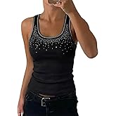 CHICME Womens Sleeveless U Neck Tank Top Rhinestone Ribbed Fitted Shirts Cute Summer Going Out Clothes 2026