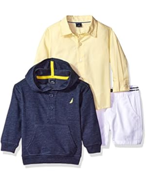 Nautica Baby Boys' Long Sleeve Button Down Shirt, Pullover, and Short with Faux Belt Set, Sport Navy