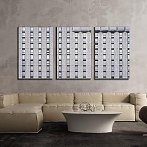 3 Piece Canvas Wall Art - Modern Architecture with Geometric Seamless - Modern Home Art Stretched and Framed Ready to Hang - 16"x24"x3 Panels