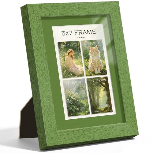 Picrit 5x7 Green Wood Grain Picture Frame, Green 4x6 Mat, Tempered Glass at Amazon