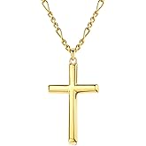 MILACOLATO Solid 925 Sterling Silver Cross Necklace for Men Women, 2mm Durable Diamond-Cut Sterling Silver Chain with Beveled Edge Cross Pendant, Mens Silver Gold Crucifix Pendant Necklace Jewelry 16-24 Inches Mother's Father's Day Jewelry Gifts